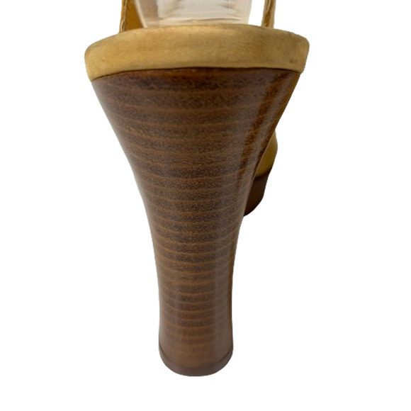 DELMAN Tan Leather Peep-Toe Platform‎ Heel Slingback Sandals - Picture 9 of 13